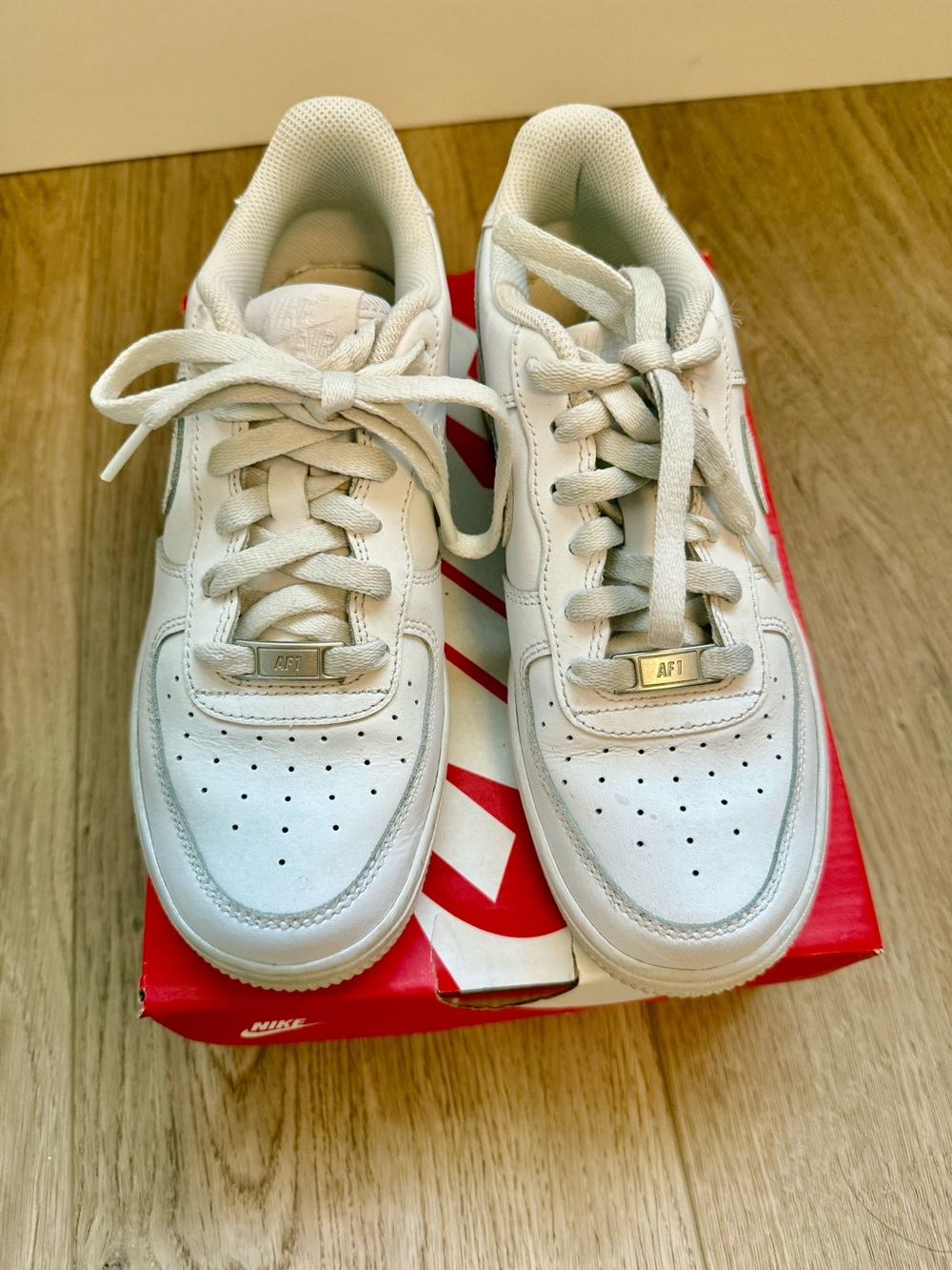 Nike Air Force 1 White Low Sneakers size 5y or woman 6.5
